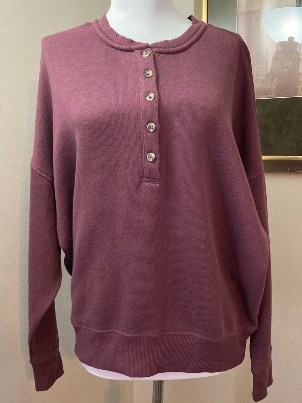 NWT MAURICES Dusty Mauve Henley Style Sweatshirt Oversized Medium